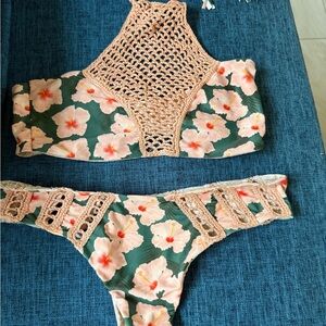 Acacia Swimwear Beige and Green Bikini